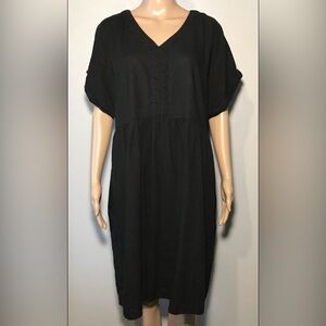 Briggs Women's Dress Size XL Black Linen Blend Short Sleeve Pullover Fit & Flare